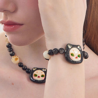 Handmade Bubble Obsidian Beaded Bracelet
