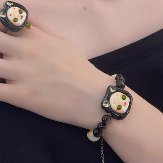 Handmade Bubble Obsidian Beaded Bracelet